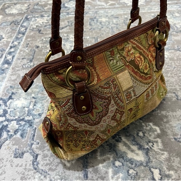 Fossil Vintage Tapestry Floral Patchwork Shoulder Purse - Picture 8 of 11